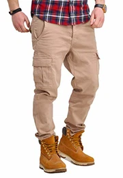 Herren Cargohose Chino Jeans-Hose JN-3844 [Beige, W32/L32]
