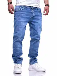 Herren Jeans Straight Fit Denim Hose Regular Stretch JN-221-4 [Hellblau, W32/L32]