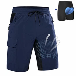 MTB Hose Herren Radhose, Mountainbike Hose Schnelltrocknend Fahrradhose, Outdoor Sport Herren Radlerhose Elastische MTB Bike Shorts (Navy mit Unterwäsche, XXL)