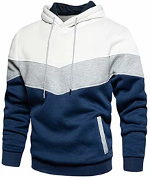 Unisex Hoodie Patchwork Pullover Herren Farbblock Langarm Sport Sweatshirt Kapuzenpullover mit Tasche(Weiß,M)