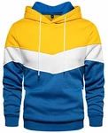 PADOLA Unisex Hoodie Patchwork Pullover Herren Langarm Sport Sweatshirt Kapuzenpullover mit Tasche Gelb