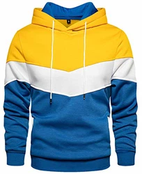 PADOLA Unisex Hoodie Patchwork Pullover Herren Langarm Sport Sweatshirt Kapuzenpullover mit Tasche Gelb