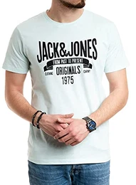 Jack and Jones Herren T-Shirt Männer Print Shirt Baumwolle Kurzarm (Bleached Aqua 019, M)
