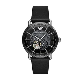 Uhr für Herren , Automatikwerk, 43mm Silbernes Edelstahlgehäuse mit Lederarmband, AR60026