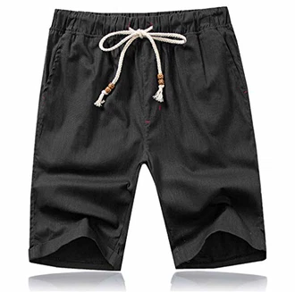 Tansozer Kurze Hosen Herren Shorts mit Gummizug Taschen Schwarz