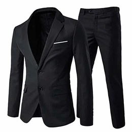 Anzug Herren Anzug 2 Teilig Slim Fit Herrenanzug Hochzeit Anzüge Herren Modern Sakko für Business Schwarz(2 Knöpfe) M