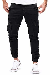 Herren Hose Jogger Chino Cargo Jeans Hosen Stretch Sporthose Herren Hose mit Taschen Slim Fit Freizeithose (Z_Schwarz, M)