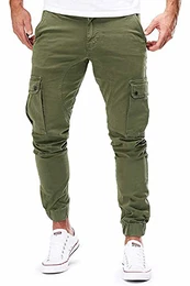Herren Hose Jogger Chino Cargo Jeans Hosen Stretch Sporthose Herren Hose mit Taschen Slim Fit Freizeithose (Z_Armeegrün, M)