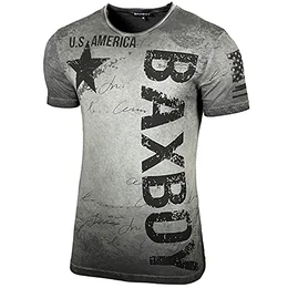 Herren Rundhals Vintage Verwaschen Stretch T-Shirt Kurzarm Slim Fit Design Fashion Shirt B-08, Farbe:Anthrazit, Größe:S