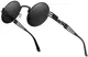 AMZSPORT Rund Polarisierte Sonnenbrille Steampunk Retro Sunglasses mit UV400 Schutz für Herren und Damen, Schwarzer Rahmen Schwarze Linse