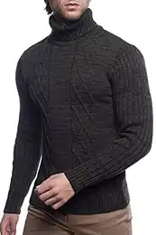 Herren Strick-Pullover mit Rollkragen • Männer Winter Rollkragen-Pullover • Warmer Herren Rolli stylischer Herren Strick-Pulli • Angenehmer Männer Pulli Grobstrick 7489 Khaki M