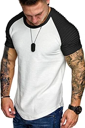 Coshow Tshirt Herren Shirt T-Shirts Für Herren T Shirts Männer T-Shirt Muscle Tshirts Weiß-schwarz XXL