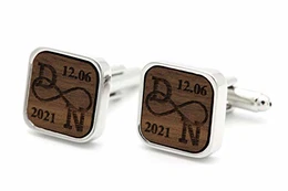 Manschettenknöpfe Herren Holz Gravur Individuell Unendlichkeit 1 Paar Silber Manschettenknopf Eckig Hochzeit Anzug Männer Cufflinks Men