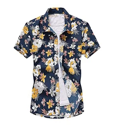 Herren Hemd mit Muster Kurzarmhemd Oversize Shirt Männer Shirts Bunte Herrenhemden Casual Locker 3D Gedruckt Sommerhemden Kent Kragen Hawaiihemd A Blau M