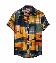 Herren Hemd mit Muster Kurzarmhemd Oversize Shirt Männer Shirts Bunte Herrenhemden Casual Locker 3D Gedruckt Sommerhemden Kent Kragen Hawaiihemd D Gelb M