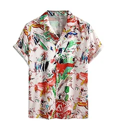 Herren Hemd mit Muster Kurzarmhemd Oversize Shirt Männer Shirts Bunte Herrenhemden Casual Locker 3D Gedruckt Sommerhemden Kent Kragen Hawaiihemd B Weiß M