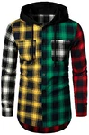 Herren Hemd Kapuzenhemd Kapuzenpullover Langarmshirt Kariert Freizeithemd Spleißhülse Shirt Mehrfarbig