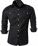Sportrendy Herren Freizeit Hemden Slim Button Down Long Sleeves Dress Shirts Tops Schwarz (JZS004)