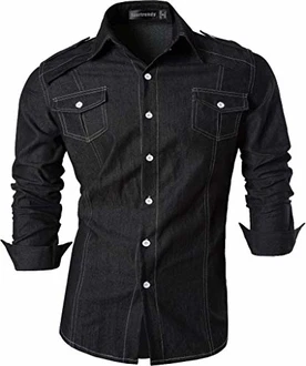 Sportrendy Herren Freizeit Hemden Slim Button Down Long Sleeves Dress Shirts Tops Schwarz (JZS004) Sportrendy Herren Freizeit Hemden Slim Button Down Long Sleeves Dress Shirts Tops Schwarz (JZS004)