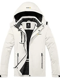 Herren wasserdichte Skijacke Winddichte Fleece Outdoor Winterjacke Regenjacke mit Kapuze (Weiß,M)