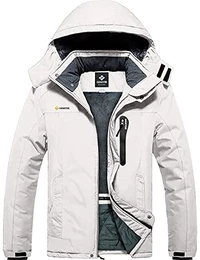 Herren Wasserdichte Skijacke Winddichte Fleece Outdoor Winterjacke Regenjacke mit Kapuze (Weiß 08,M)