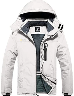 GEMYSE Wasserdichte Skijacke für Herren Winddichte Fleece Outdoor Winterjacke mit Kapuze Weiß GEMYSE Wasserdichte Skijacke für Herren Winddichte Fleece Outdoor Winterjacke mit Kapuze Weiß