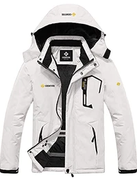 Herren wasserdichte Skijacke Winddichte Fleece Outdoor Winterjacke Regenjacke mit Kapuze (Weiß 01,M)
