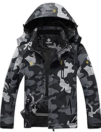 Herren wasserdichte Skijacke Winddichte Fleece Outdoor Winterjacke Regenjacke mit Kapuze (Camouglage 01,M)