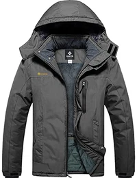 Herren Wasserdichte Berg-Skijacke Winddichte Fleece Outdoor-Winterjacke mit Kapuze (Eisen Grau 08,M)