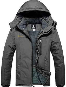 GEMYSE Wasserdichte Skijacke für Herren Winddichte Fleece Outdoor Winterjacke mit Kapuze Eisen Grau