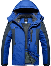 Herren Wasserdichte Berg-Skijacke Winddichte Fleece Outdoor-Winterjacke mit Kapuze (Himmelblau Grau,S)