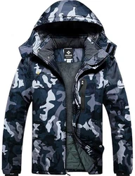 GEMYSE Wasserdichte Skijacke für Herren Winddichte Fleece Outdoor Winterjacke mit Kapuze Camouglage