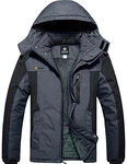 GEMYSE Wasserdichte Skijacke für Herren Winddichte Fleece Outdoor Winterjacke mit Kapuze Grau/Schwarz