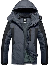 GEMYSE Wasserdichte Skijacke für Herren Winddichte Fleece Outdoor Winterjacke mit Kapuze Grau/Schwarz