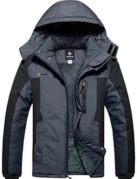 Herren Wasserdichte Berg-Skijacke Winddichte Fleece Outdoor-Winterjacke mit Kapuze (Neutral Grau Schwarz,M)