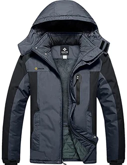 GEMYSE Wasserdichte Skijacke für Herren Winddichte Fleece Outdoor Winterjacke mit Kapuze Grau/Schwarz