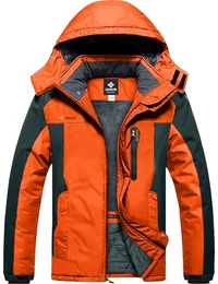 Herren Wasserdichte Berg-Skijacke Winddichte Fleece Outdoor-Winterjacke mit Kapuze (Orange Grau 08,M)