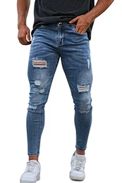 Herren Jeans Ripped Skinny Stretch Slim Fit Denim Mit Löcher Jeans for Männer Blau 32/30