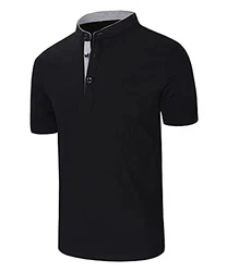 KTWOLEN Herren T-Shirt Kurzarm Grandad-Ausschnitt Slim Fit Kontrastfarben