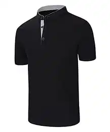 KTWOLEN Herren T-Shirt Kurzarm Shirt mit Grandad-Ausschnitt Baumwolle Kurzarmshirt Shirt Kontrastfarbene Slim Fit
