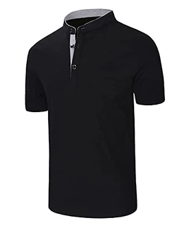 KTWOLEN Herren T-Shirt Kurzarm Grandad-Ausschnitt Slim Fit