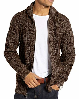 Gemijacka Strickjacke Herren Langarm Kragen Cardigan mit Zopfmuster Reißverschluss Jacke Gestrickt für Hemd und Shirt Braun