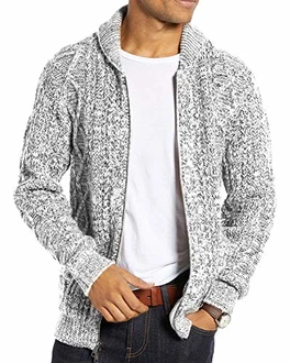 Gemijacka Strickjacke Herren Langarm Kragen Cardigan mit Zopfmuster Reißverschluss Jacke Gestrickt für Hemd und Shirt