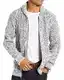 Gemijacka Strickjacke Herren Langarm Kragen Cardigan mit Zopfmuster Herren Reißverschluss Jacke Gestrickt für Hemd und Shirt Hellgrau M
