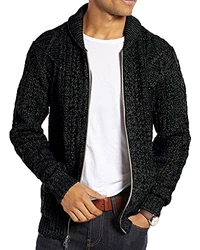 Gemijacka Strickjacke Herren Langarm Kragen Cardigan mit Zopfmuster Reißverschluss Jacke Gestrickt für Hemd und Shirt Schwarz