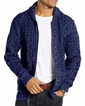 Gemijacka Strickjacke Herren Langarm Kragen Cardigan mit Zopfmuster Reißverschluss Jacke Gestrickt für Hemd und Shirt Blau