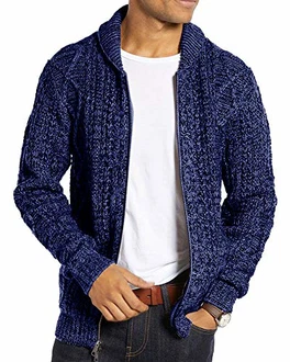 Gemijacka Strickjacke Herren Langarm Kragen Cardigan mit Zopfmuster Reißverschluss Jacke Gestrickt für Hemd und Shirt Blau Gemijacka Strickjacke Herren Langarm Kragen Cardigan mit Zopfmuster Reißverschluss Jacke Gestrickt für Hemd und Shirt Blau