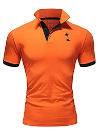 Herren Poloshirt Kontrast Kurzarm T-Shirt Polo MP-337 [Orange, M]