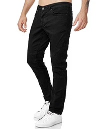 Tazzio Herren Denim Biker-Jeans im Destroyed Look Slim Fit 16517 (32W / 32L, Black)