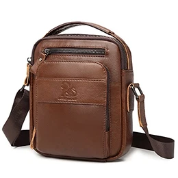 Umhängetasche Leder Herren Schultertasche Herrentasche Vintage für Arbeit Reise Alltagsleben (Rotbraun)